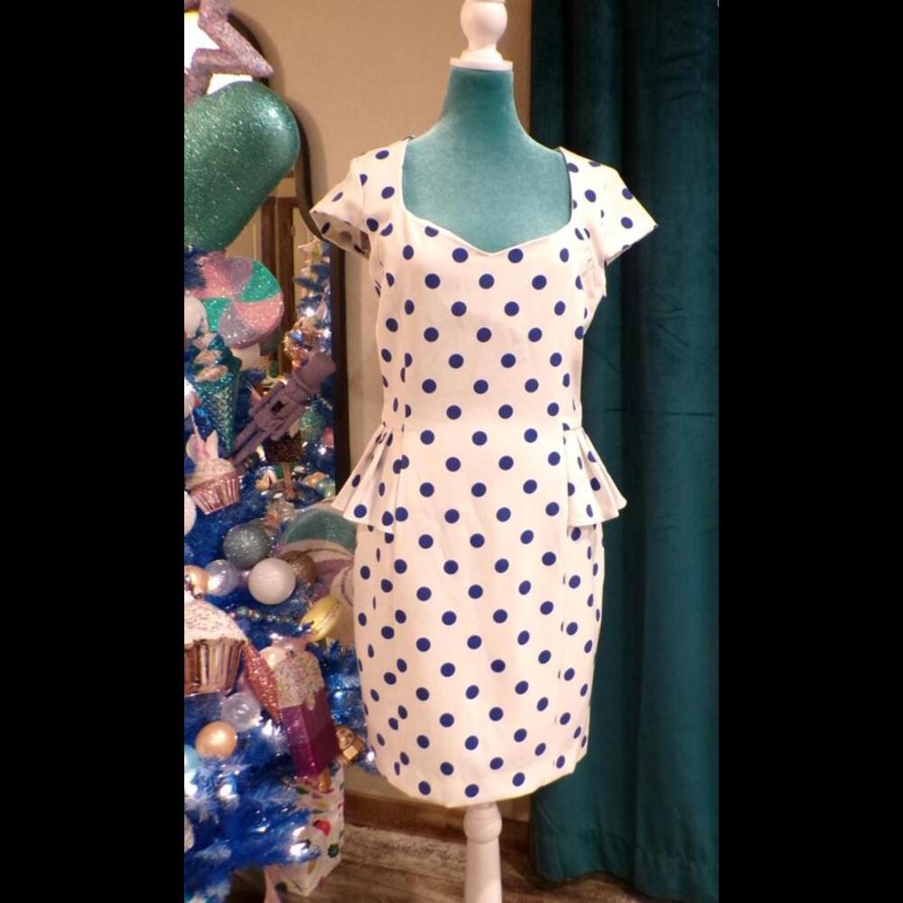 Women's Betsey Johnson Polka Dot Peplum Dress Size 10 - Feminine & Fun